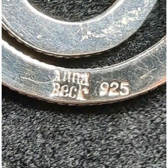 Signed Anna Beck 925 Silver Double Open Circle Dotted Spinner Dangle Earrings - Picture 5 of 5